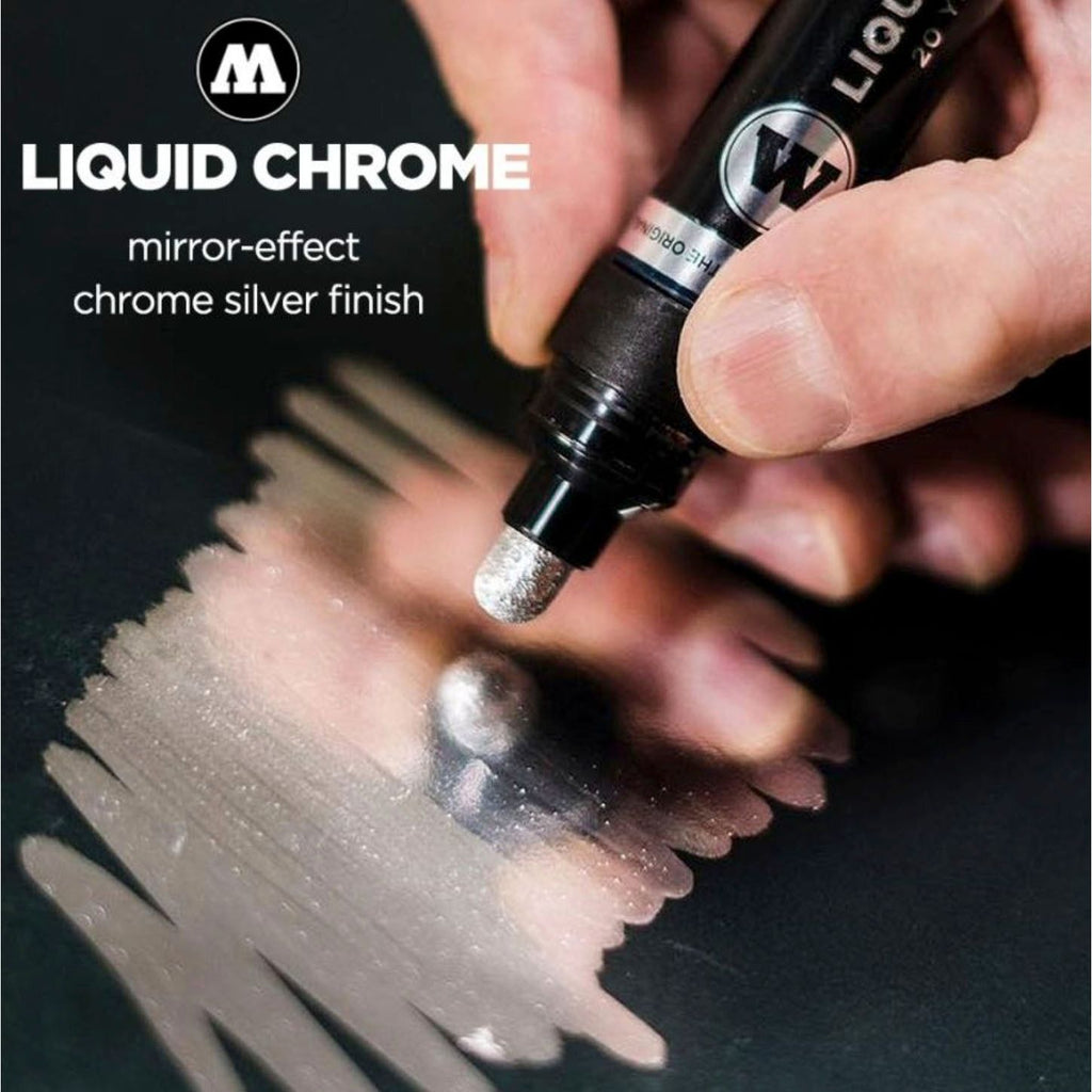 Molotow Liquid Chrome Marker 2mm mw703102 mirror effect on black