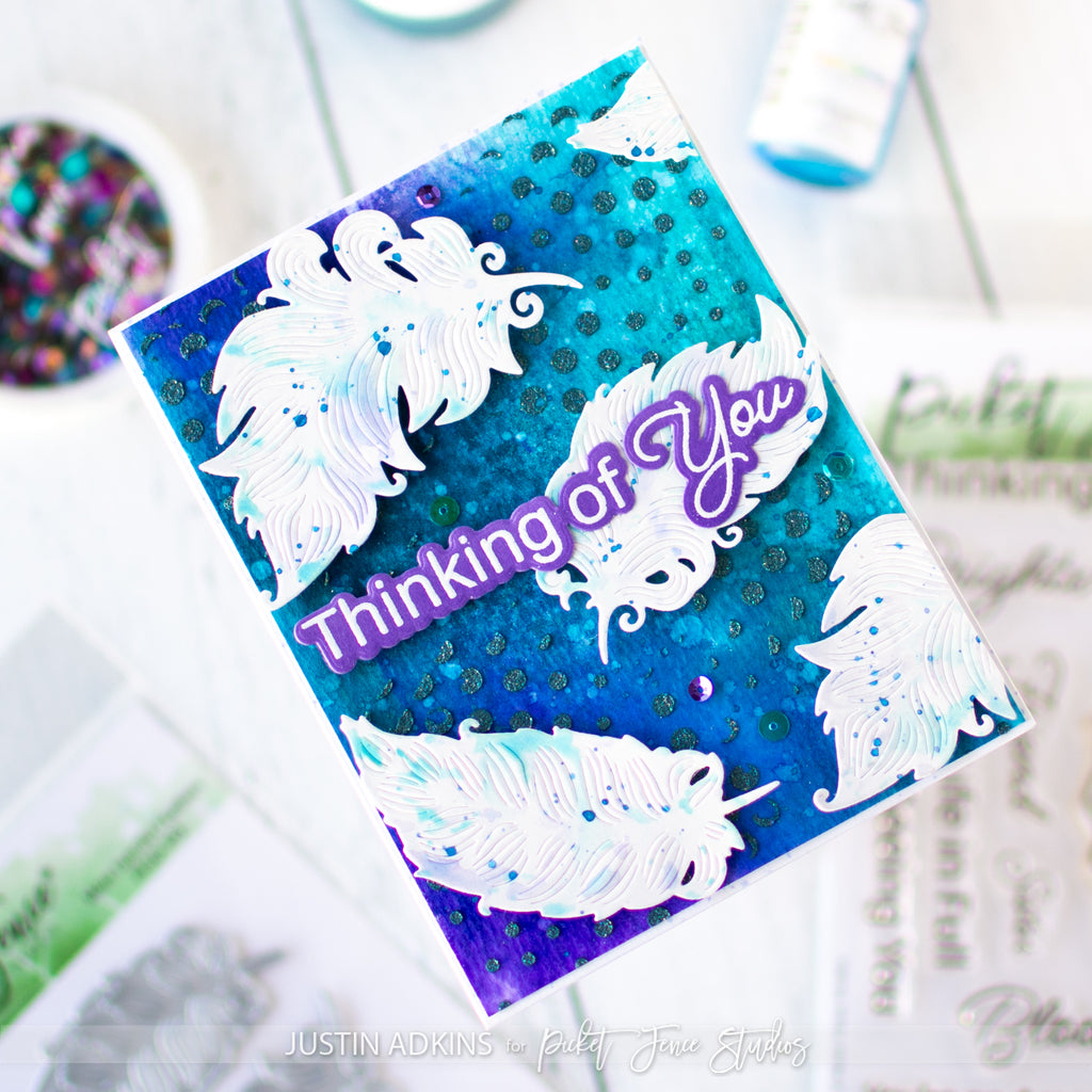 Picket Fence Studios Paper Splatter Watercolor Liquid Turquoise Blue ps-109 thinking of you
