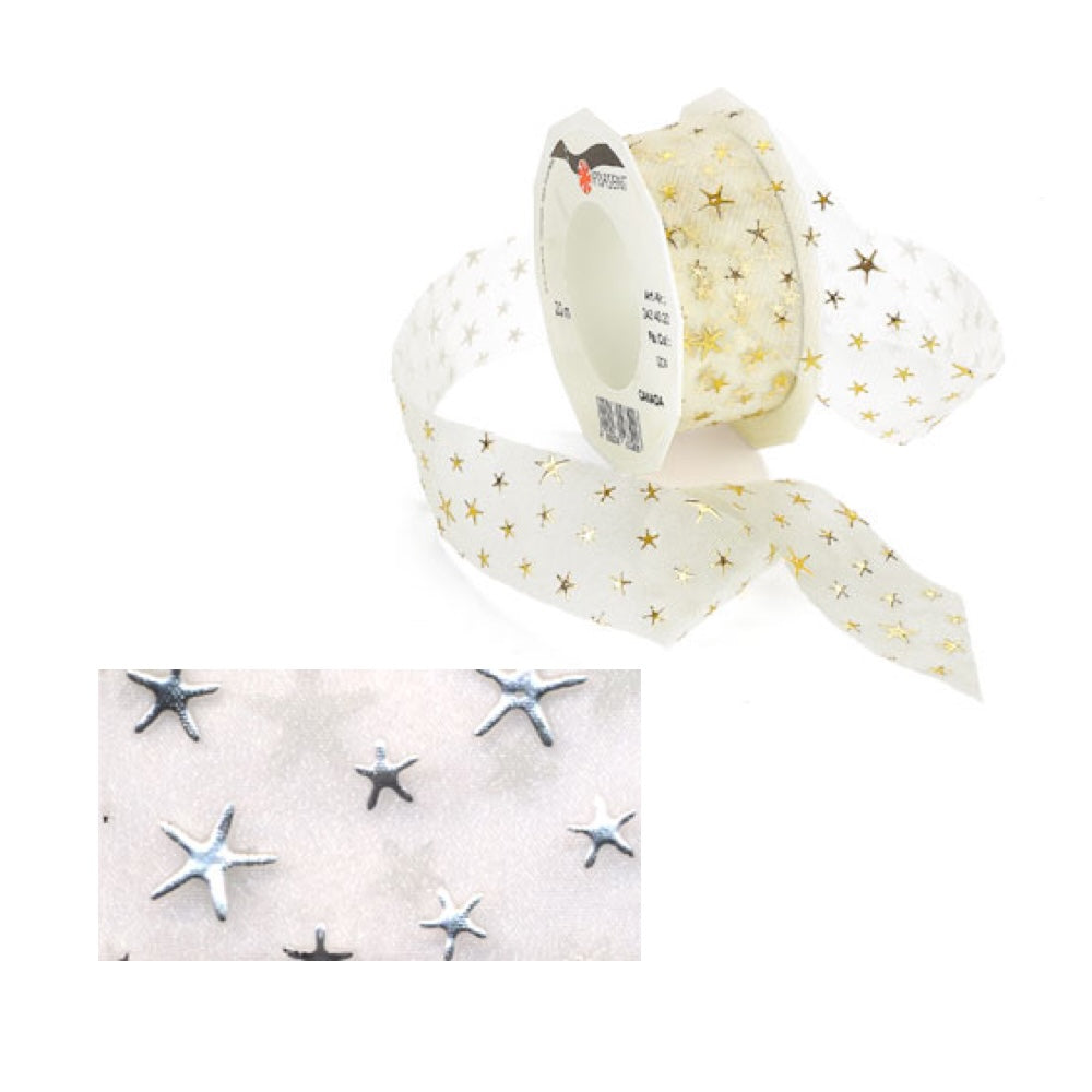 Morex Ribbon 1 Inch Canada White And Silver Sheer 5 Yards