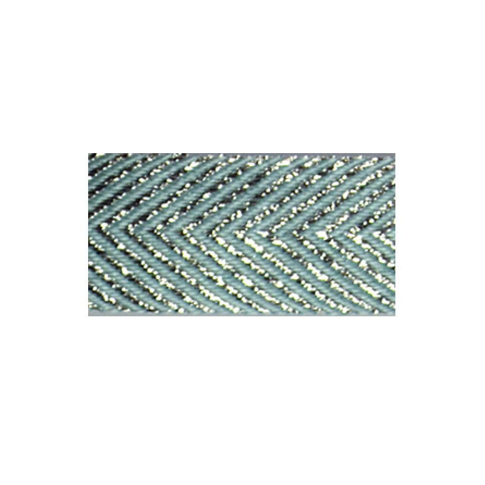 Morex Ribbon 7/8 Inch Aqua And Silver Herringbone Metallic 5 Yards Close Up Swatch