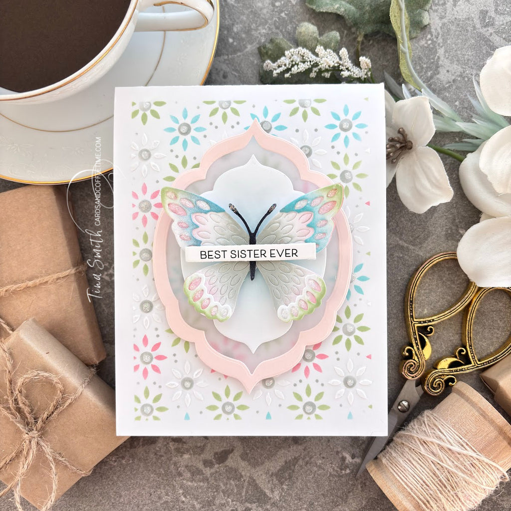 Simon Says Stamp Set of 5 Stencils Mosaic Petals 1082st You Are My Favorite Sister Card | color-code:ALT06