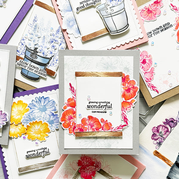 Multiple Colorful Handmade Cards featuring Harvest and Gather