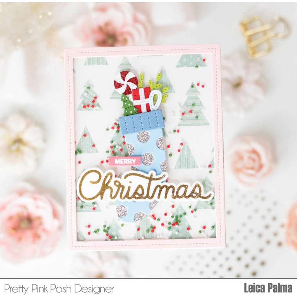 Pretty Pink Posh Layered Christmas Tree Stencils merry christmas