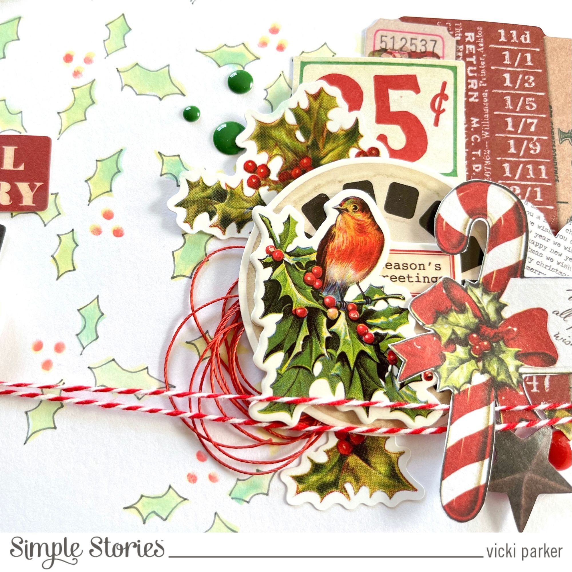 Simple Stories Vintage Dear Santa Holly 6 x 8 Stencil 20834 Christmas Bird Layout