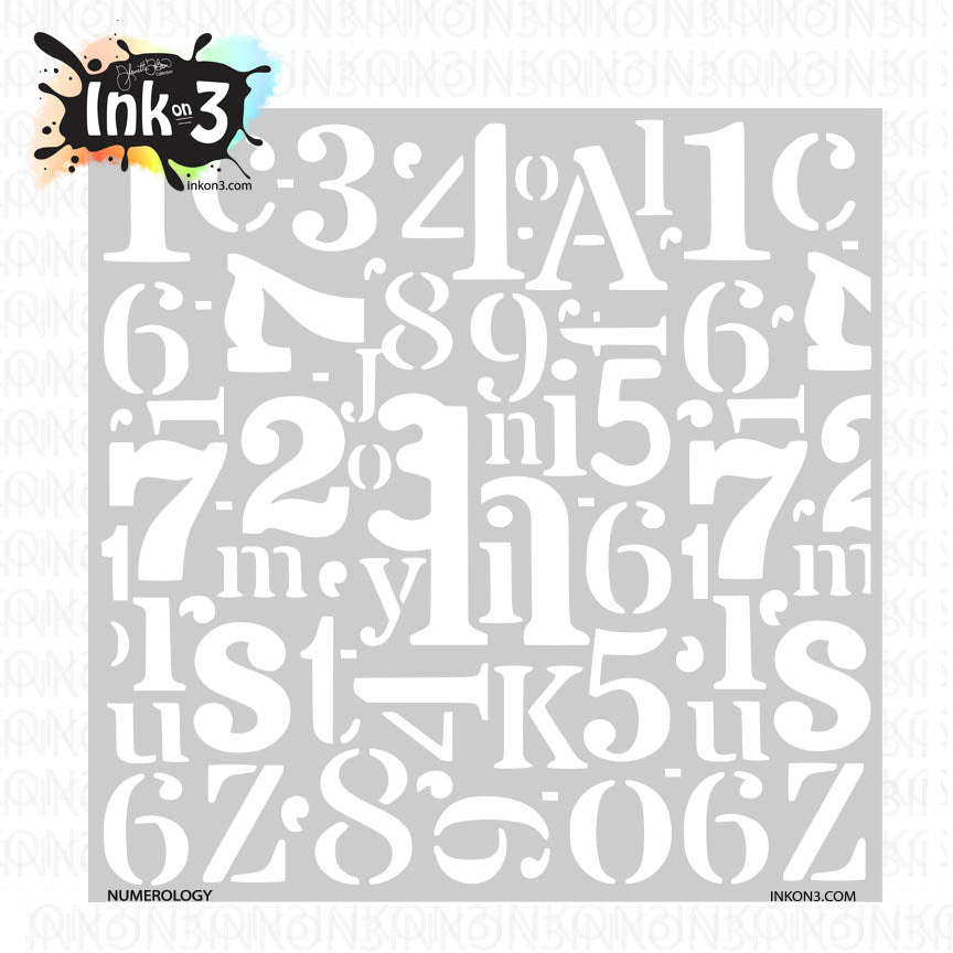 Inkon3 Numerology 6x6 Stencil