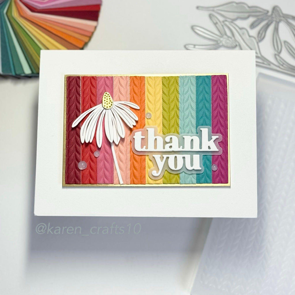 Simon Says Embossing Folder Neatly Knitted sf364 Splendor Thank You Card
