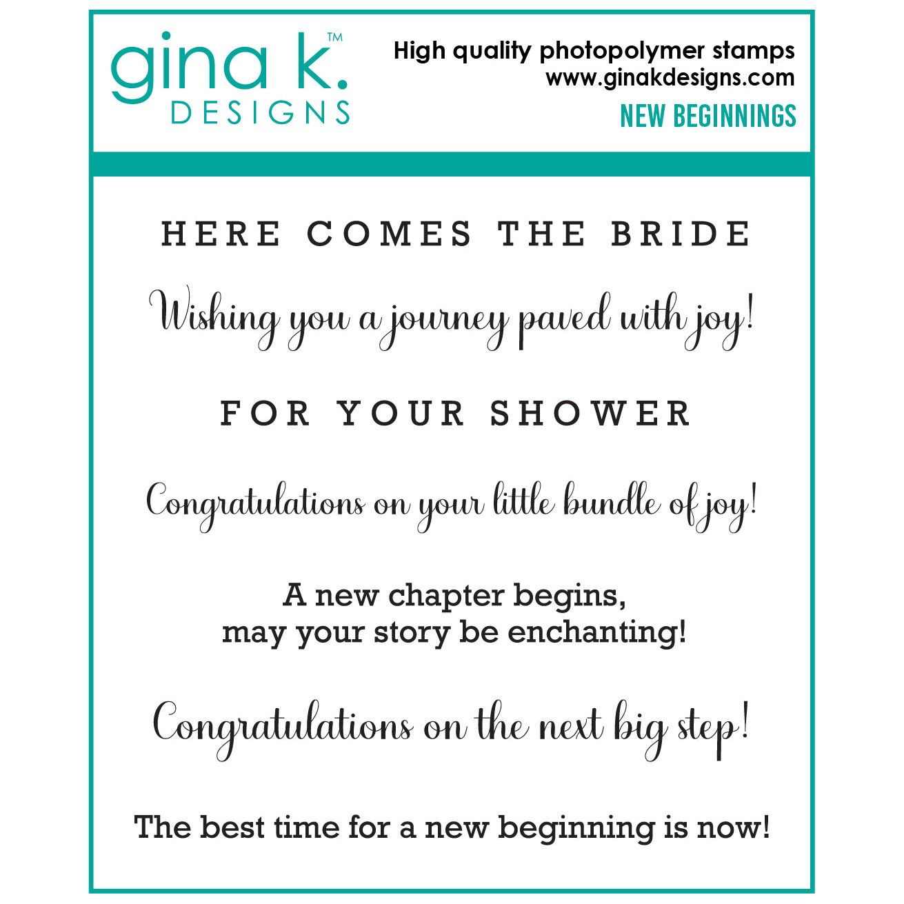 Gina K Designs New Beginnings Clear Stamps gkd220