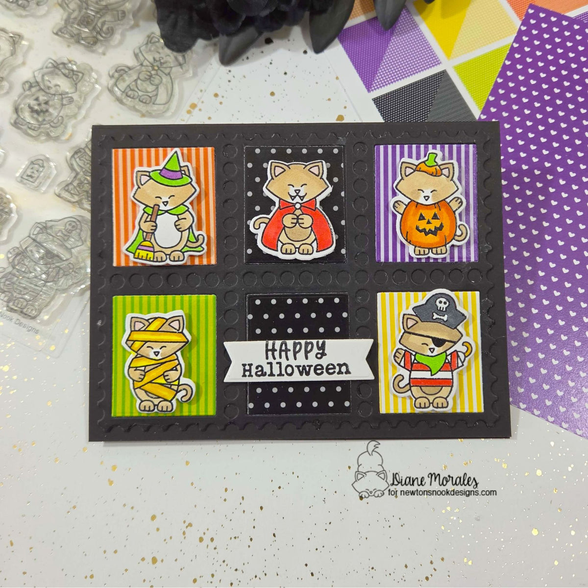 Newton's Nook Designs Autumn Cats Dies nn2609d01 happy halloween card
