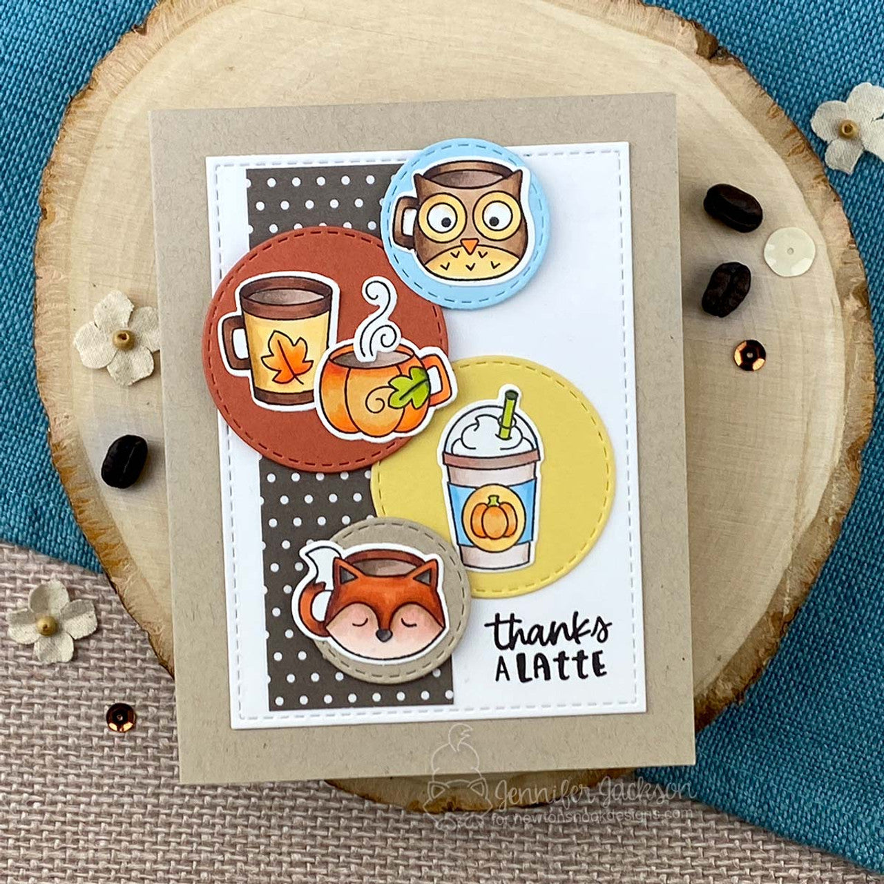 Newton's Nook Designs Autumn Coffees Clear Stamp and Die Set owl