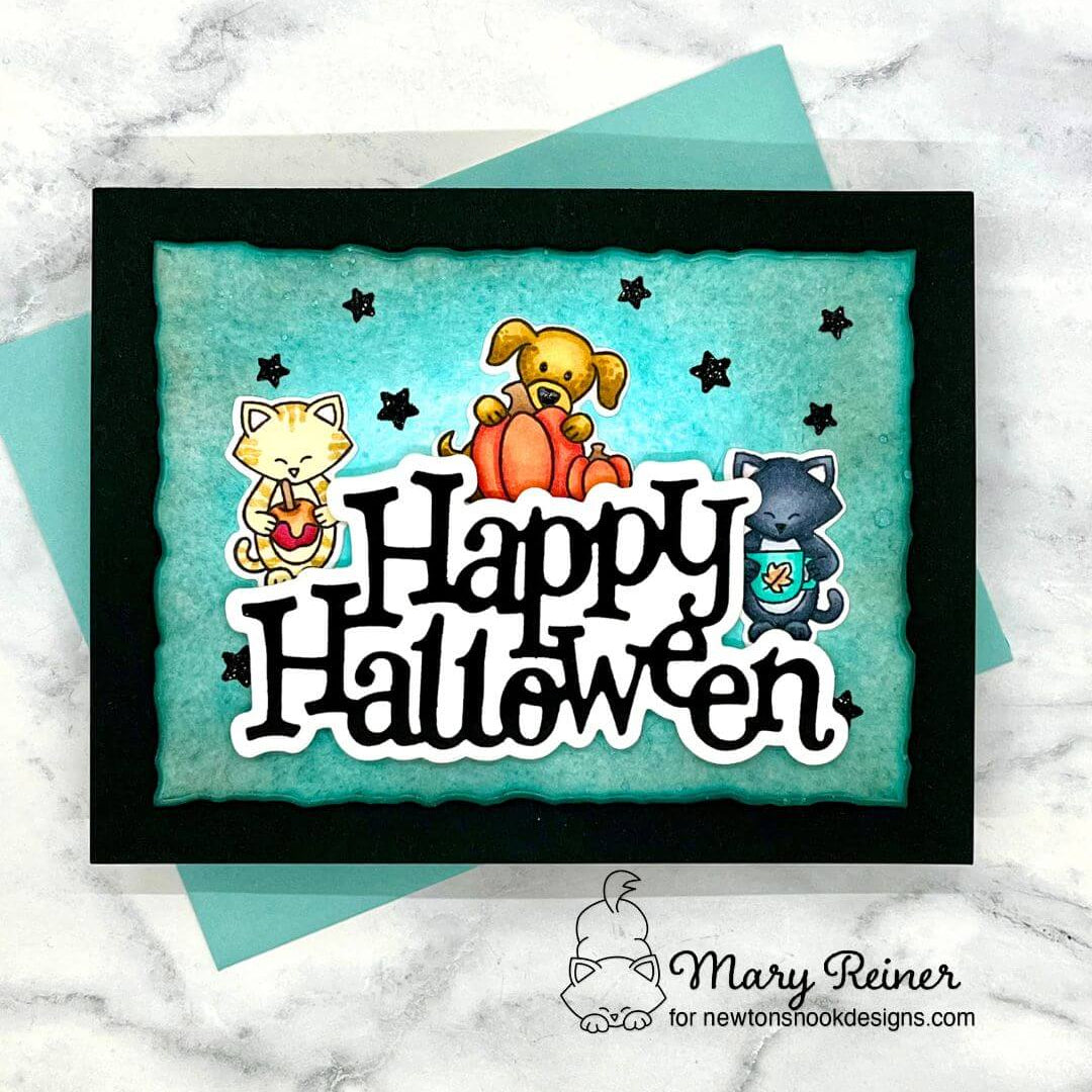 Newton's Nook Designs Autumn Dogs Clear Stamp and Die Set happy halloween stars card