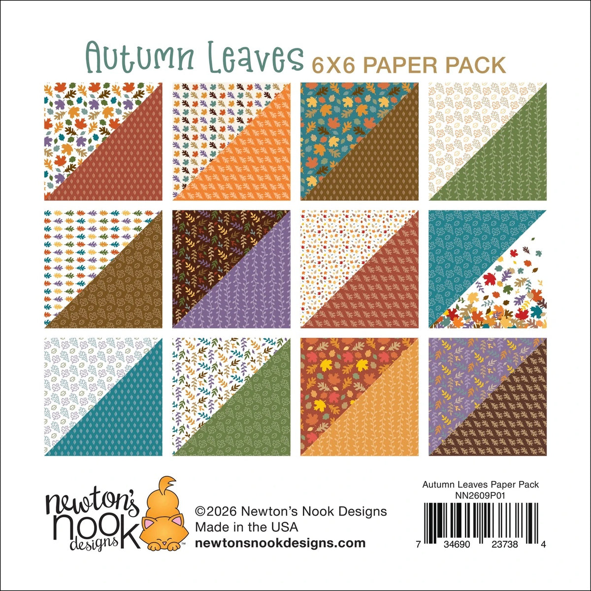 Newton's Nook Designs Autumn Leaves 6 x 6 inch Paper Pack nn2609p01 back of package
