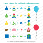 Newton's Nook Designs Birthday Accessories Dies nn2608d03 layering guide for multi colored pieces