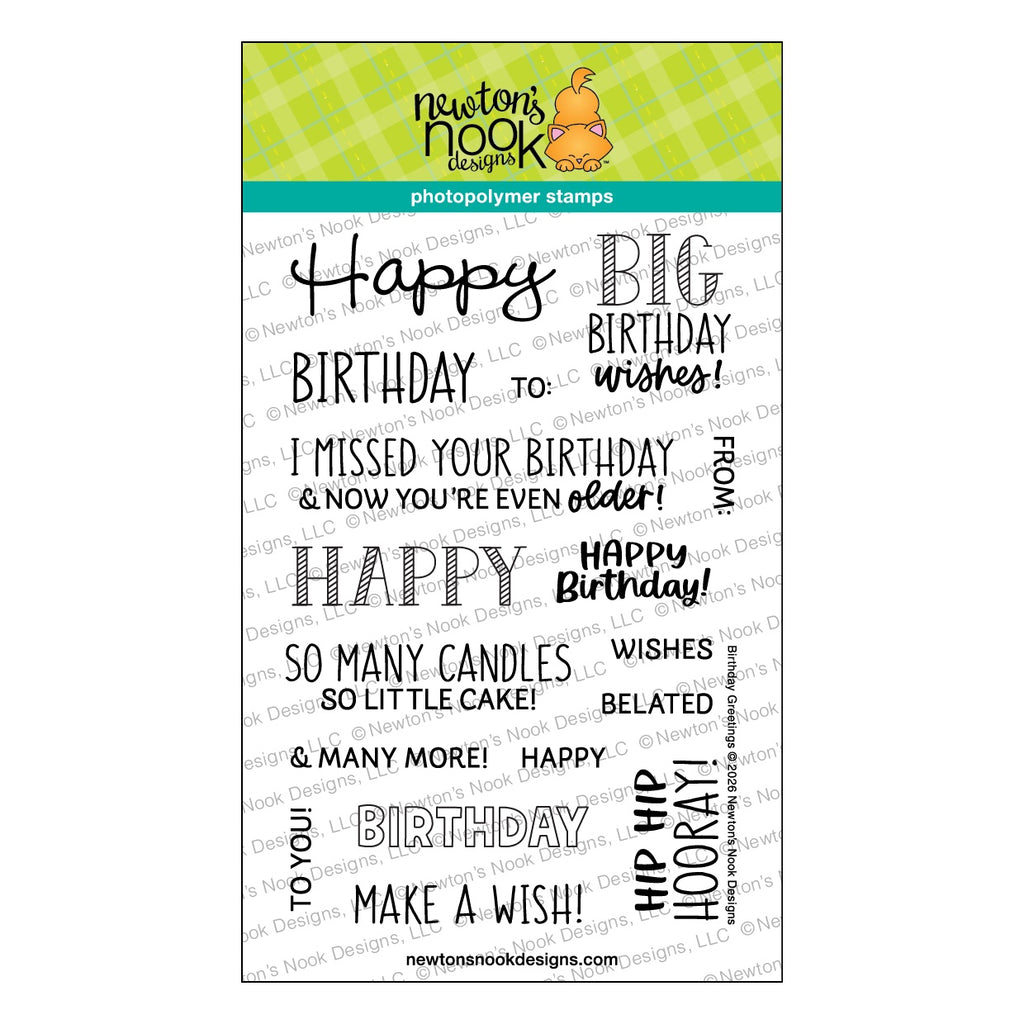 Newton's Nook Designs Birthday Greetings Clear Stamps nn2608s01