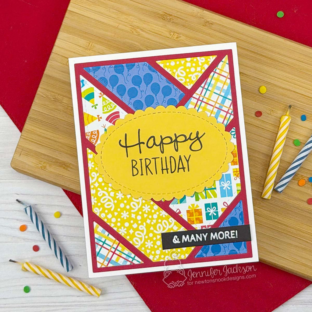 Newton's Nook Designs Birthday Greetings Clear Stamps nn2608s01 colorful patterns background card
