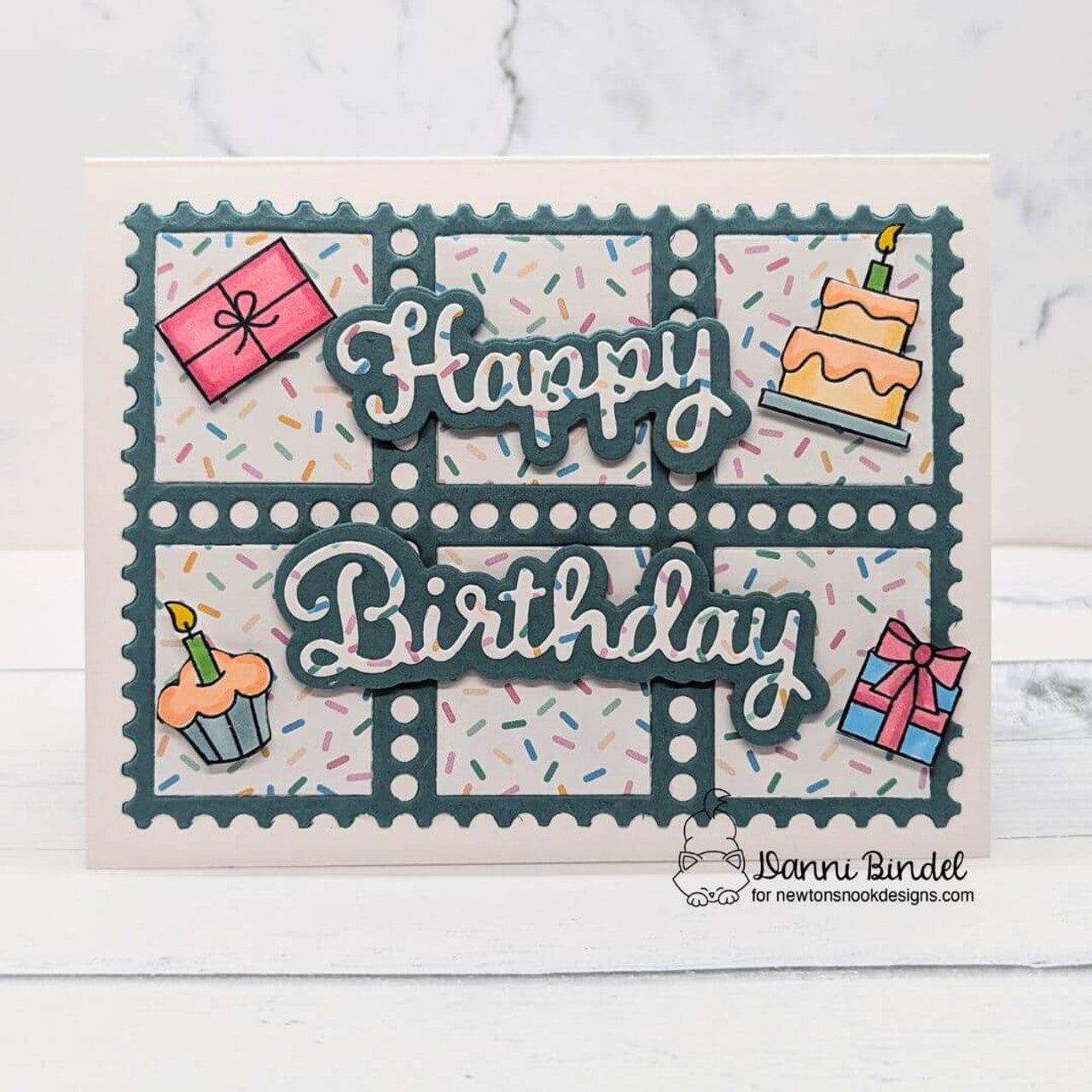 Newton's Nook Designs Birthday Postage Sampler Clear Stamp and Die Set confetti