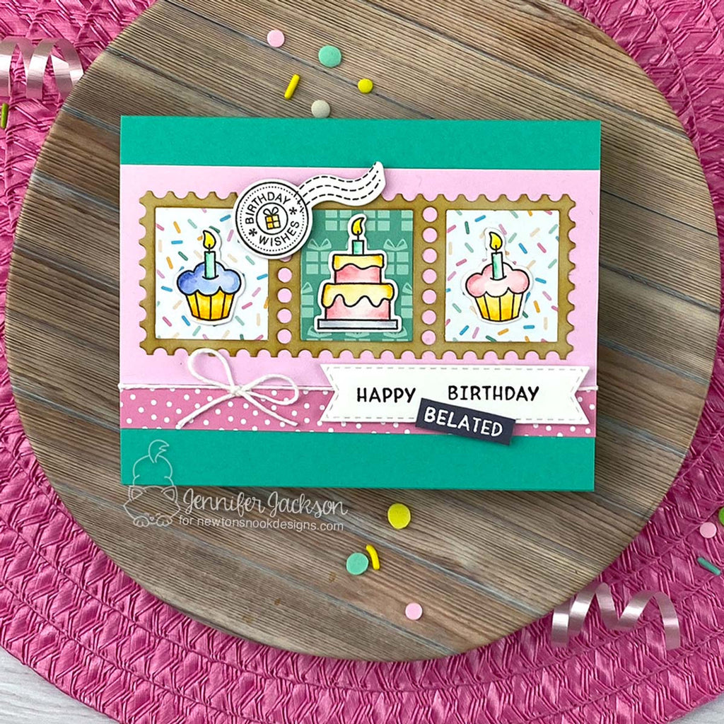 Newton's Nook Designs Birthday Postage Sampler Clear Stamps nn2507s03 cupcakes