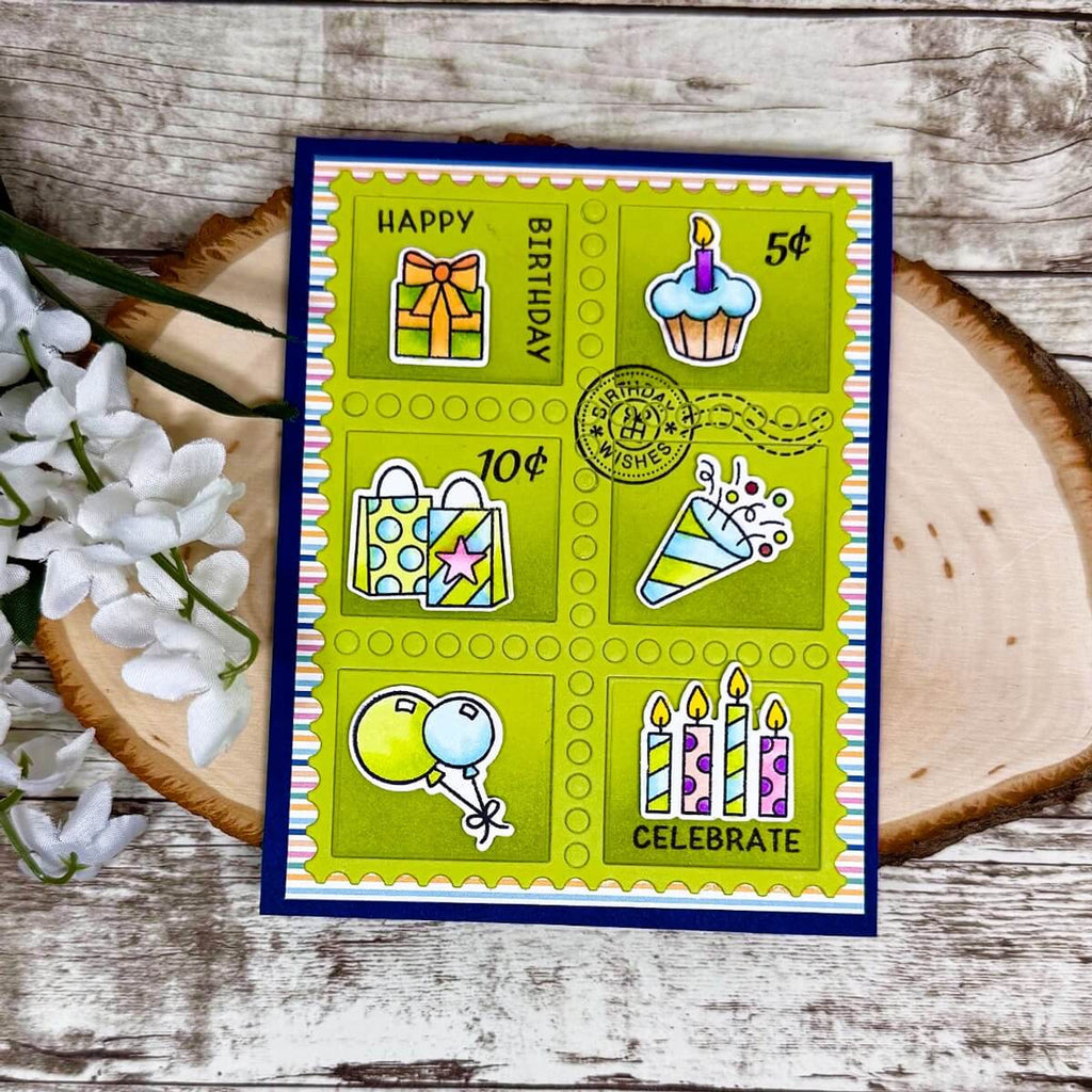 Newton's Nook Designs Birthday Postage Sampler Dies nn2507d03 green