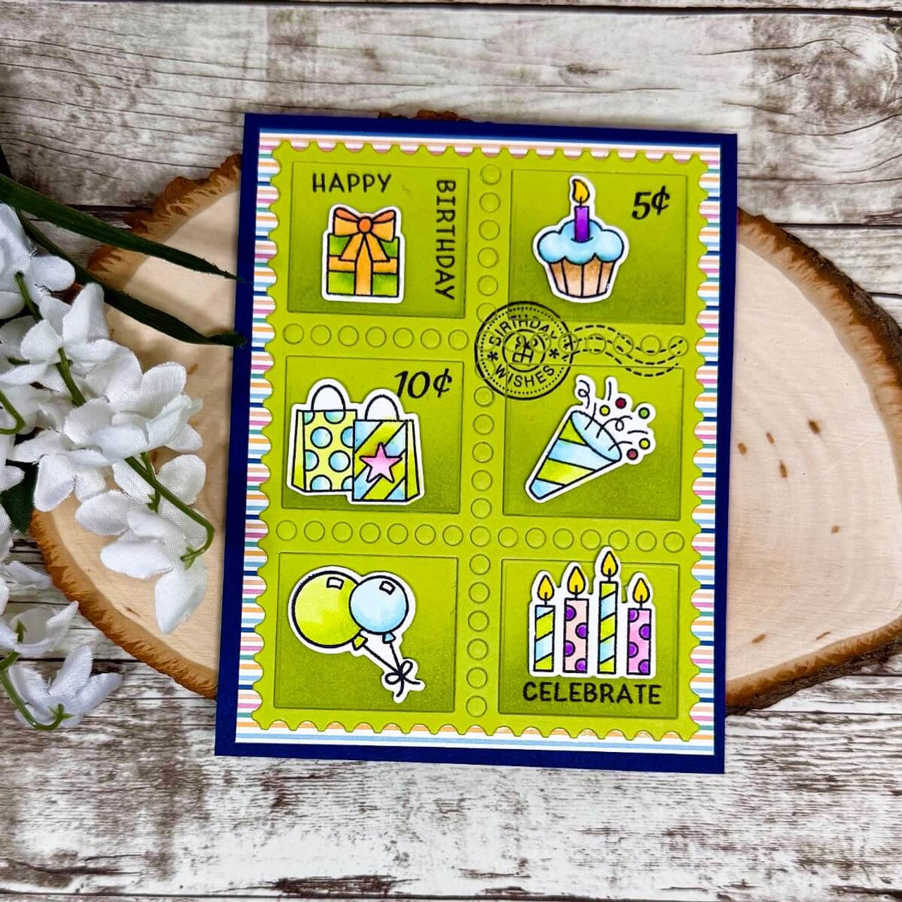 Newton's Nook Designs Birthday Postage Sampler Dies nn2507d03 green
