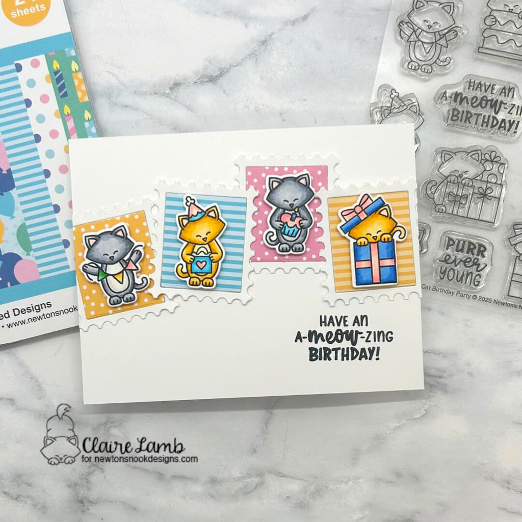 Newton's Nook Designs Cat Birthday Party Clear Stamp and Die Set birthday