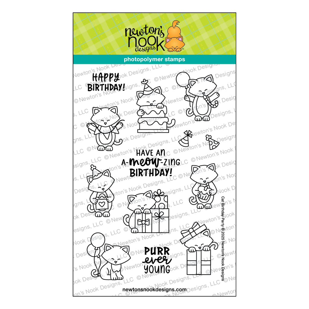 Newton's Nook Designs Cat Birthday Party Clear Stamps nn2507s01 1