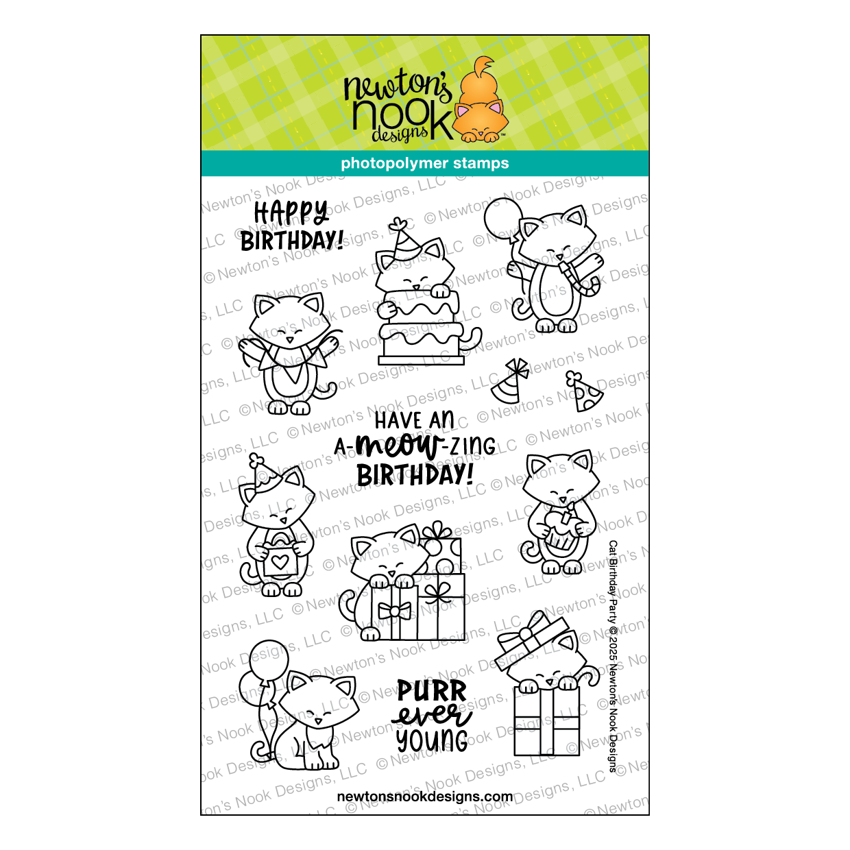Newton's Nook Designs Cat Birthday Party Clear Stamps nn2507s01 1