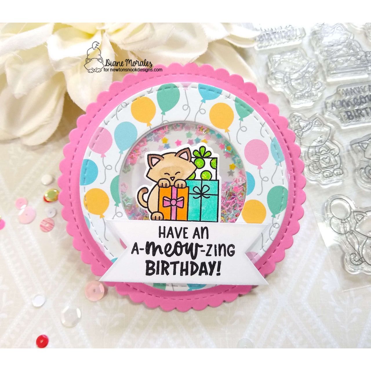 Newton's Nook Designs Cat Birthday Party Clear Stamps nn2507s01 shaker