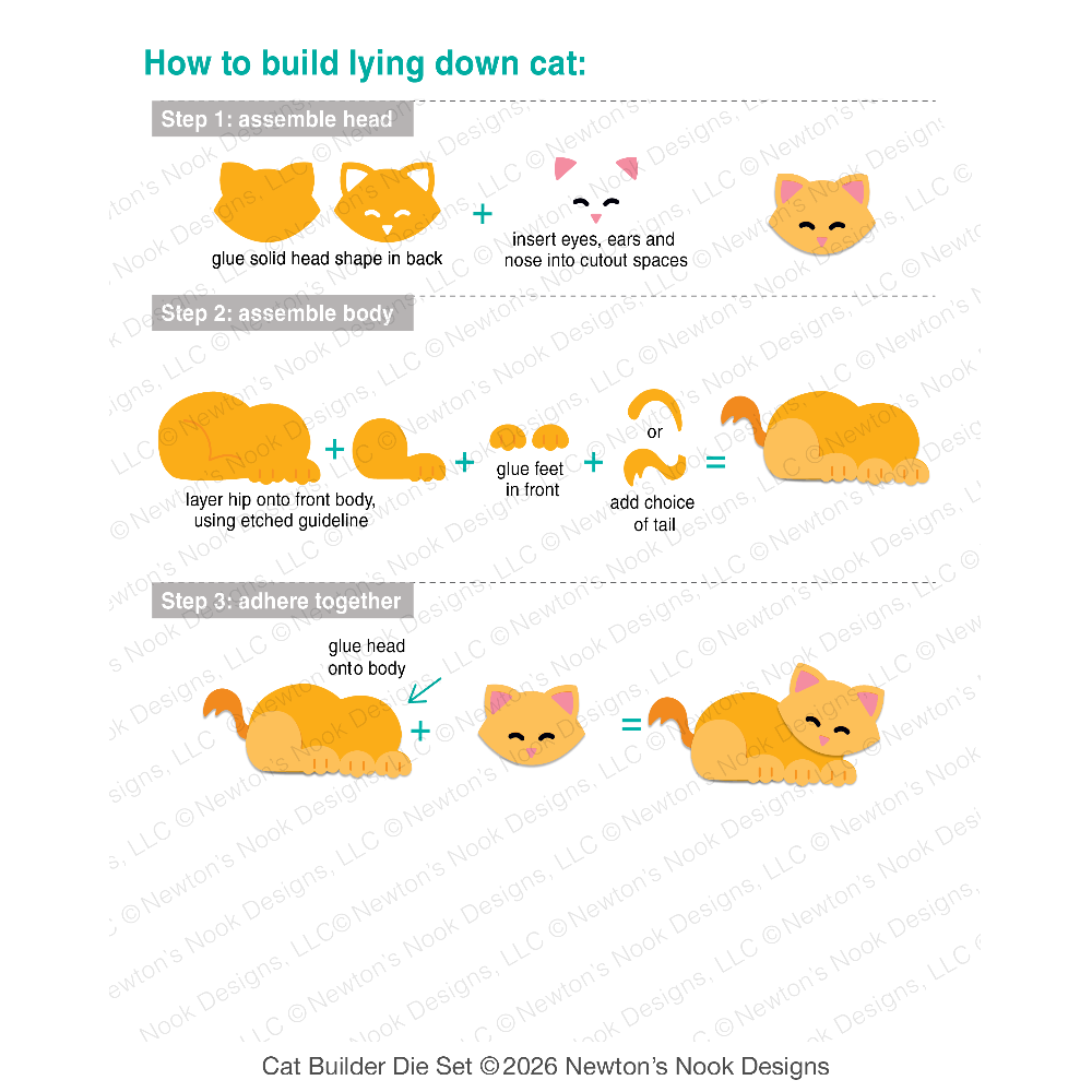 Newton's Nook Designs Cat Builder Dies nn2608d01 lying down cat guide