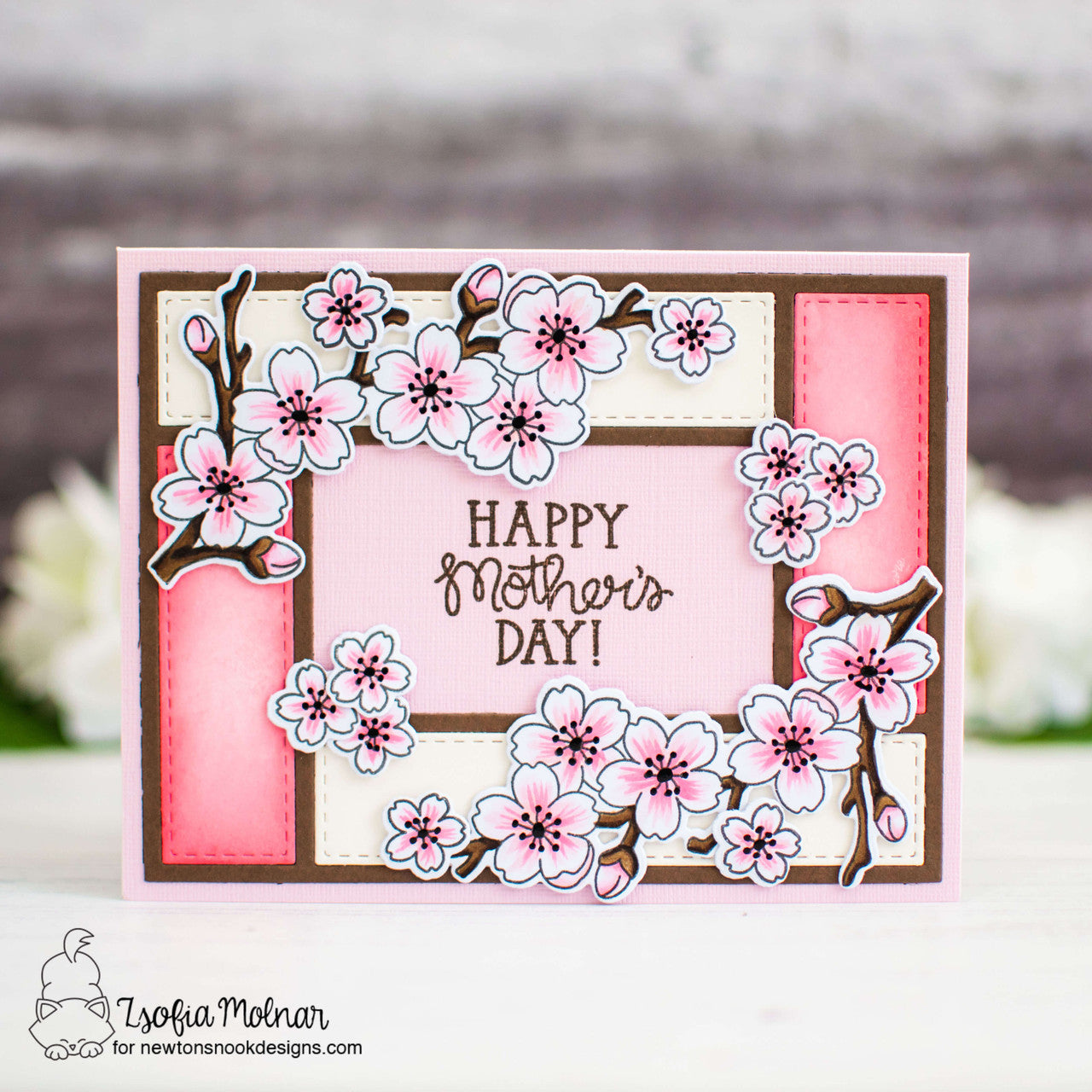 Newton's Nook Designs Cherry Blossom Clear Stamp and Die Set happy mother's day