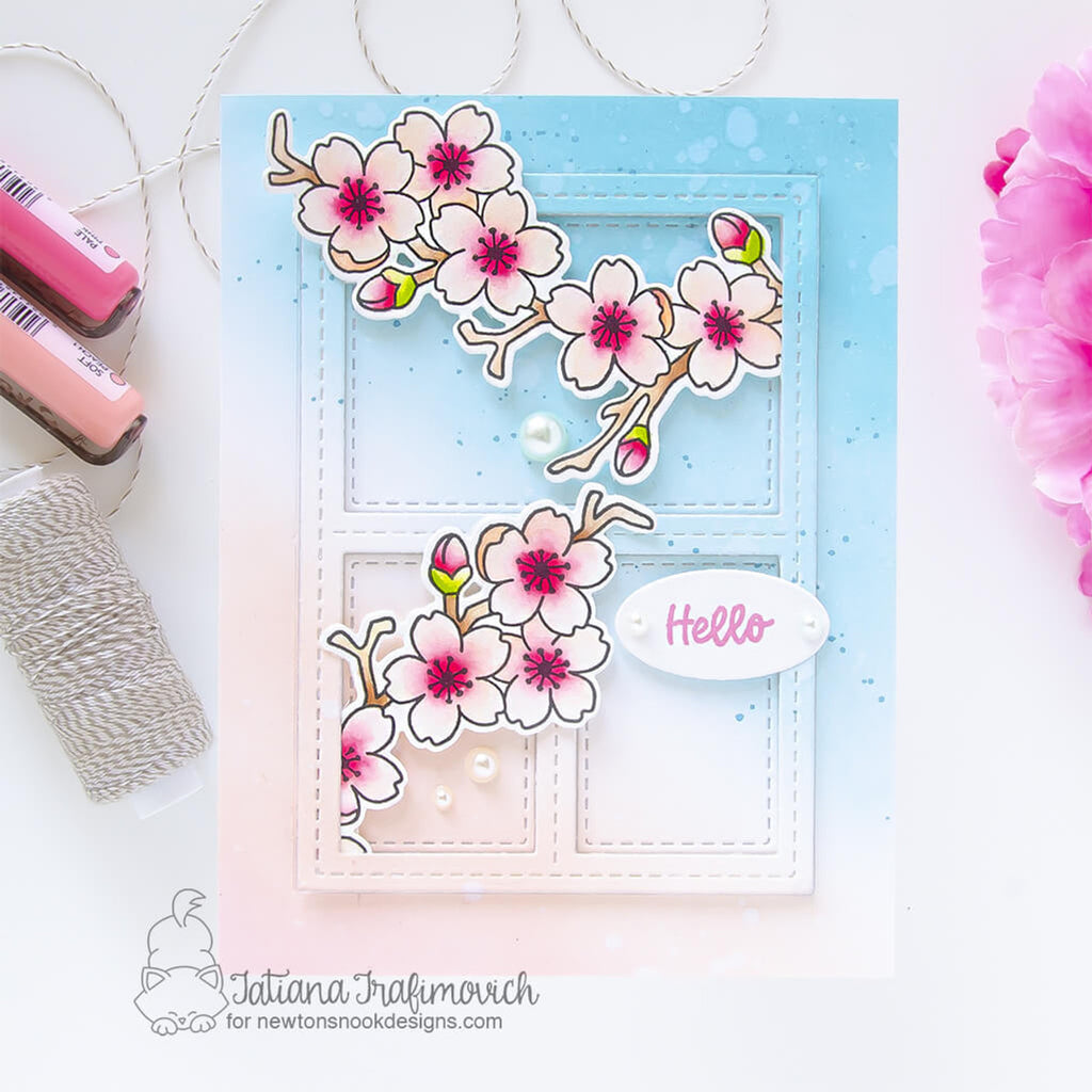 Newton's Nook Designs Cherry Blossom Clear Stamp and Die Set hello