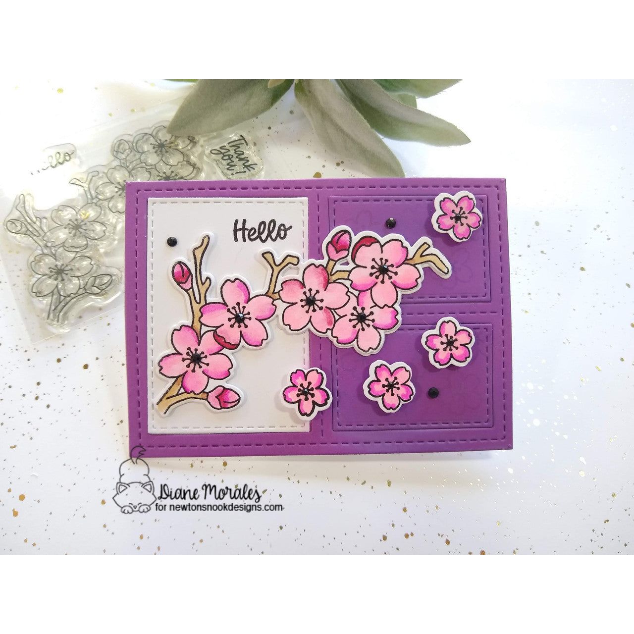 Newton's Nook Designs Cherry Blossom Clear Stamp and Die Set purple
