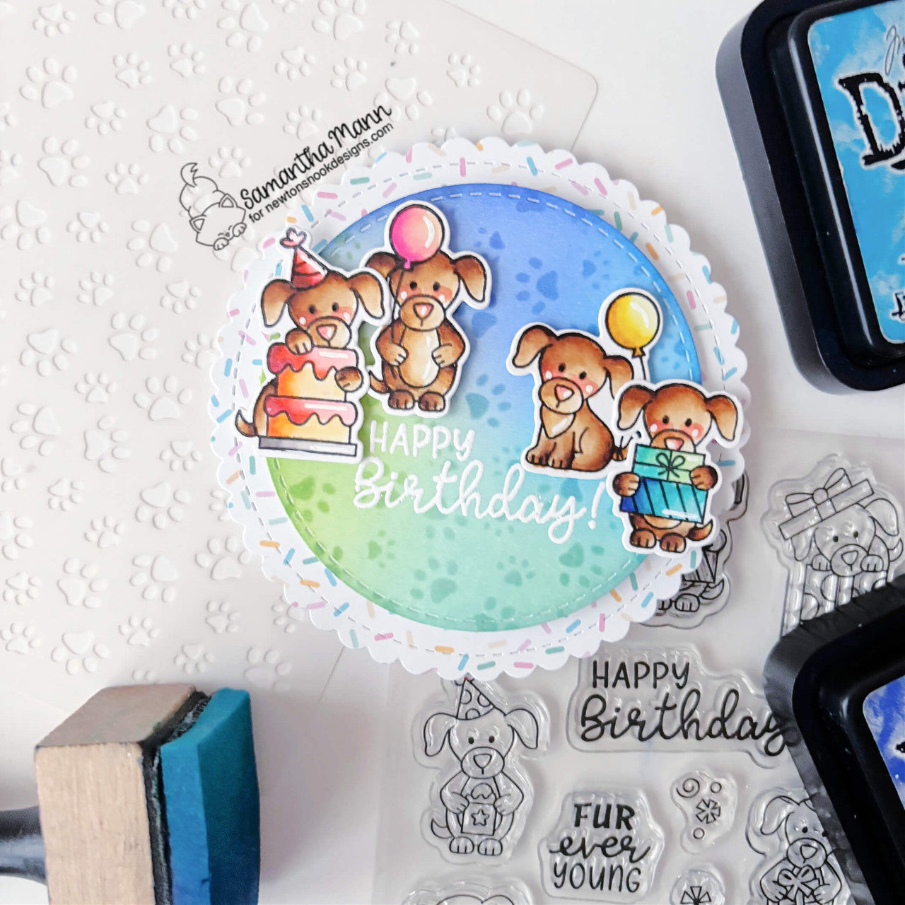 Newton's Nook Designs Dog Birthday Party Clear Stamp and Die Set happy birthday