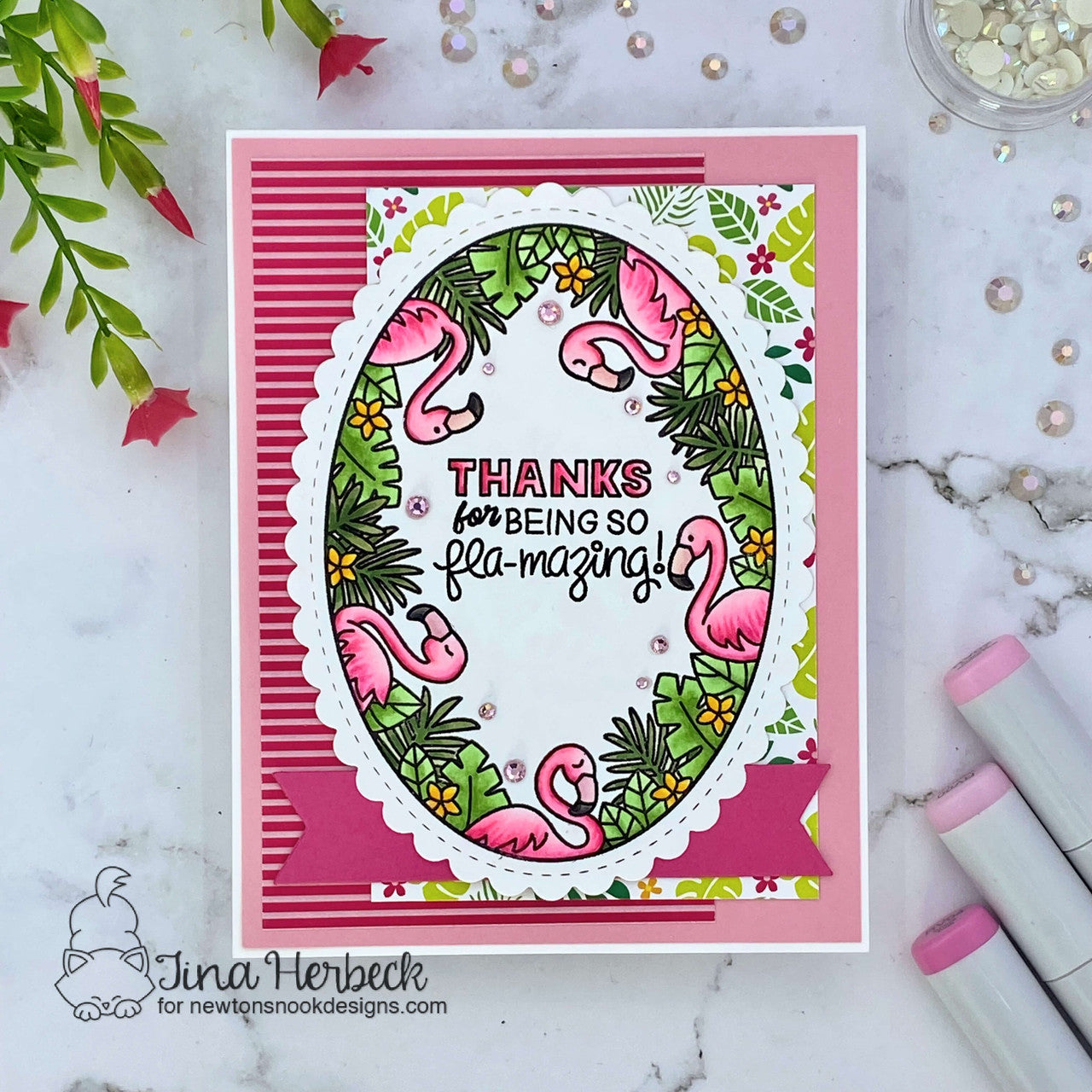 Newton's Nook Designs Flamingo Oval Clear Stamps nn2206s04* flamingo