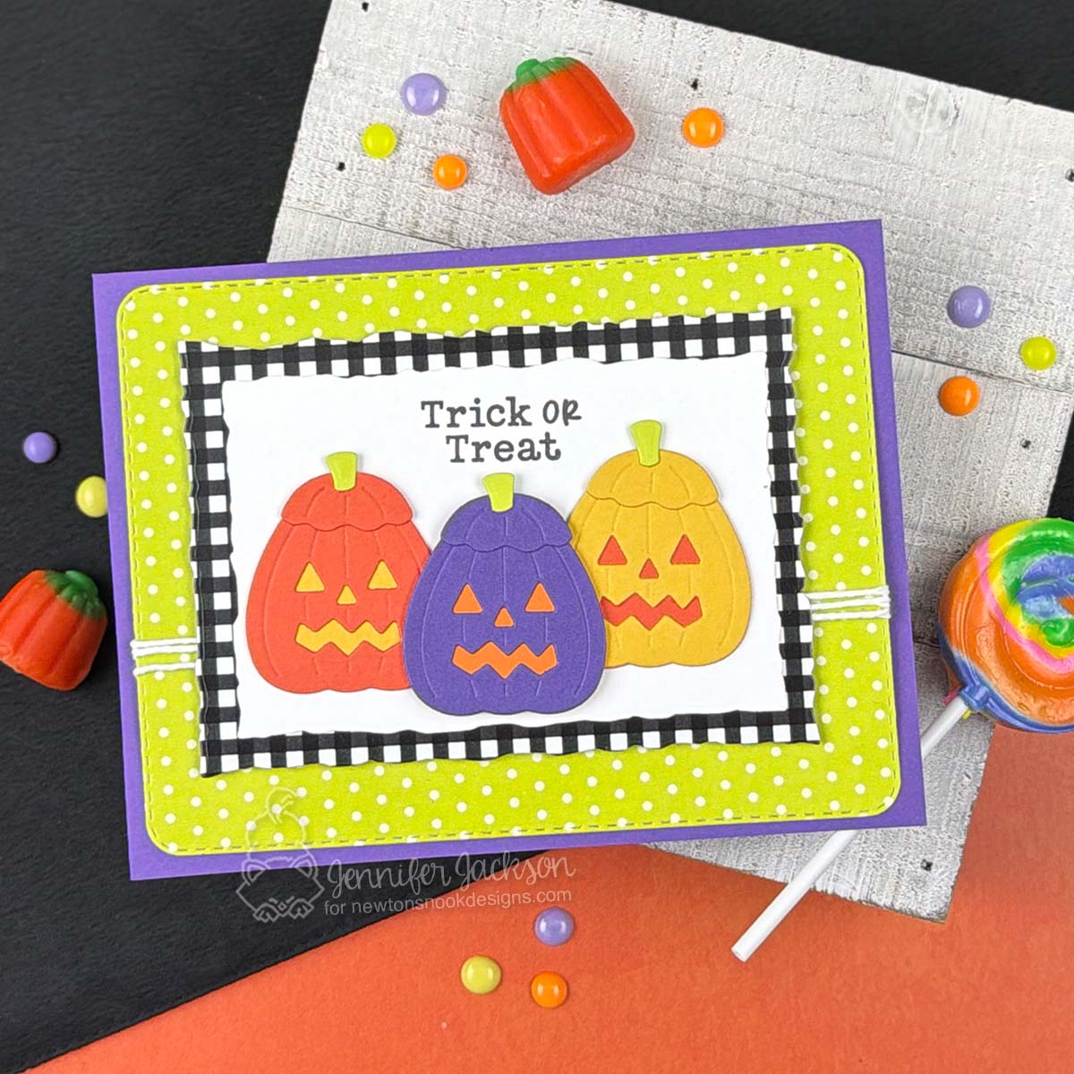 Newton's Nook Designs Halloween Accessories Dies nn2609d03 green polka dot background card