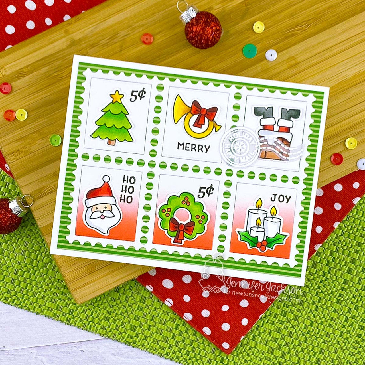 Newton's Nook Designs Holiday Postage Sampler Clear Stamp and Die Set santa