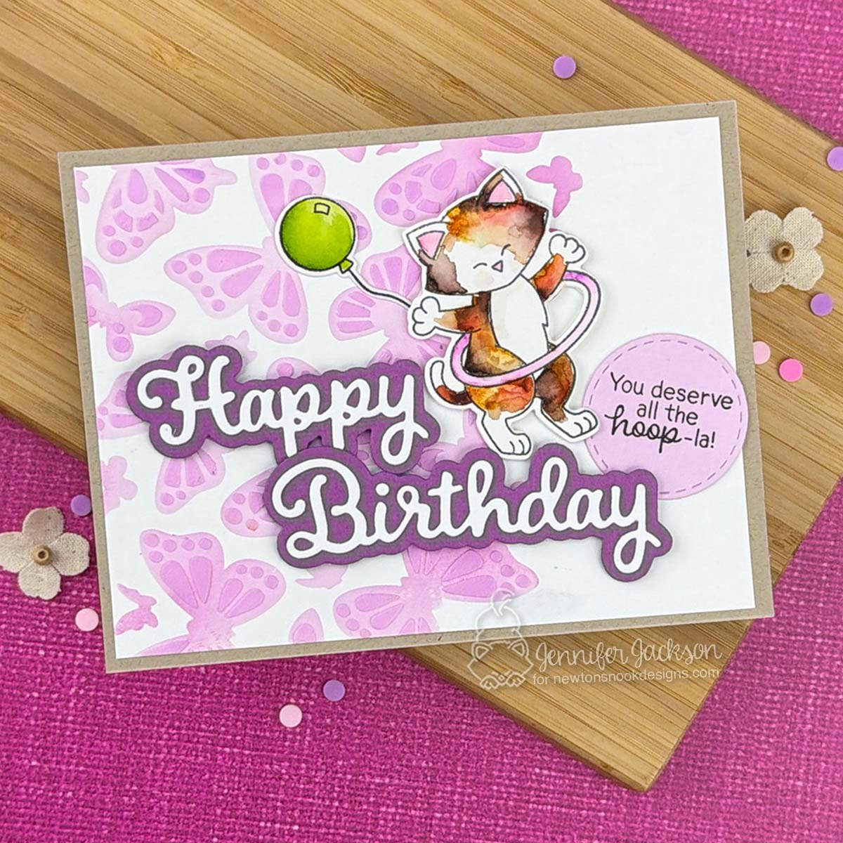 Newton's Nook Designs Hula Hoop Newton Clear Stamps nn2606s02 happy birthday card