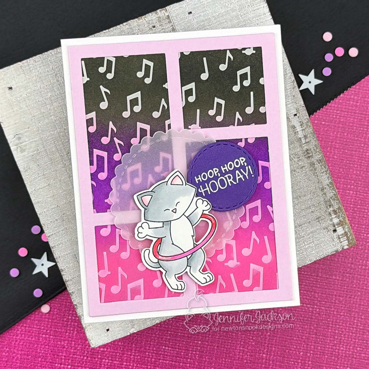 Newton's Nook Designs Hula Hoop Newton Clear Stamps nn2606s02  hooray music notes card
