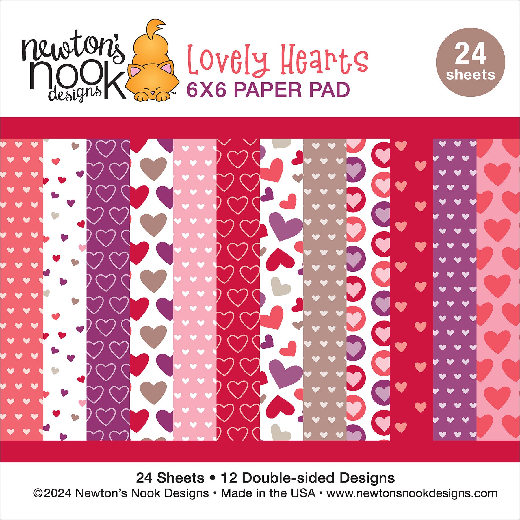 Newton's Nook Designs Lovely Hearts 6x6 inch Paper Pad nn2412p01