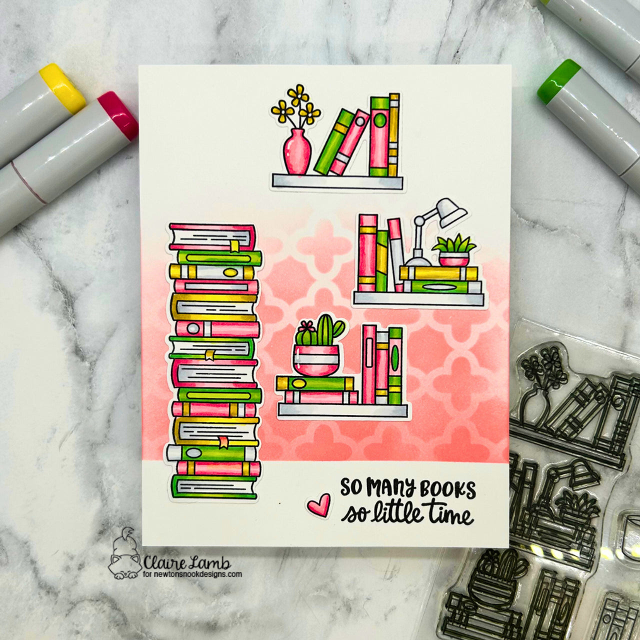 Newton's Nook Designs Never Enough Books Clear Stamp and Die Set bookshelf