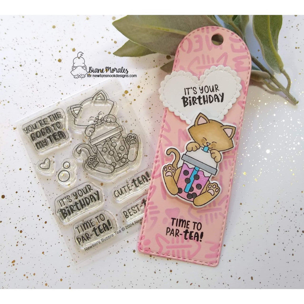 Newton's Nook Designs Newton's Bubble Tea Clear Stamp and Die Set bookmark