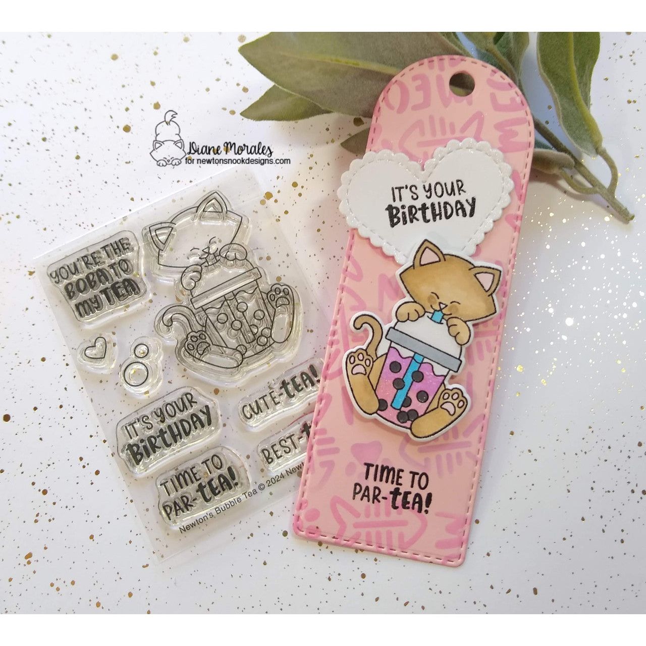 Newton's Nook Designs Newton's Bubble Tea Clear Stamp and Die Set bookmark