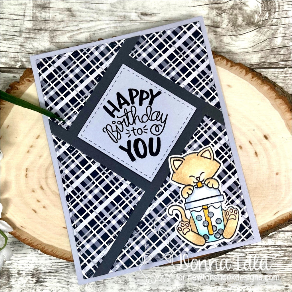 Newton's Nook Designs Newton's Bubble Tea Clear Stamp and Die Set happy birthday