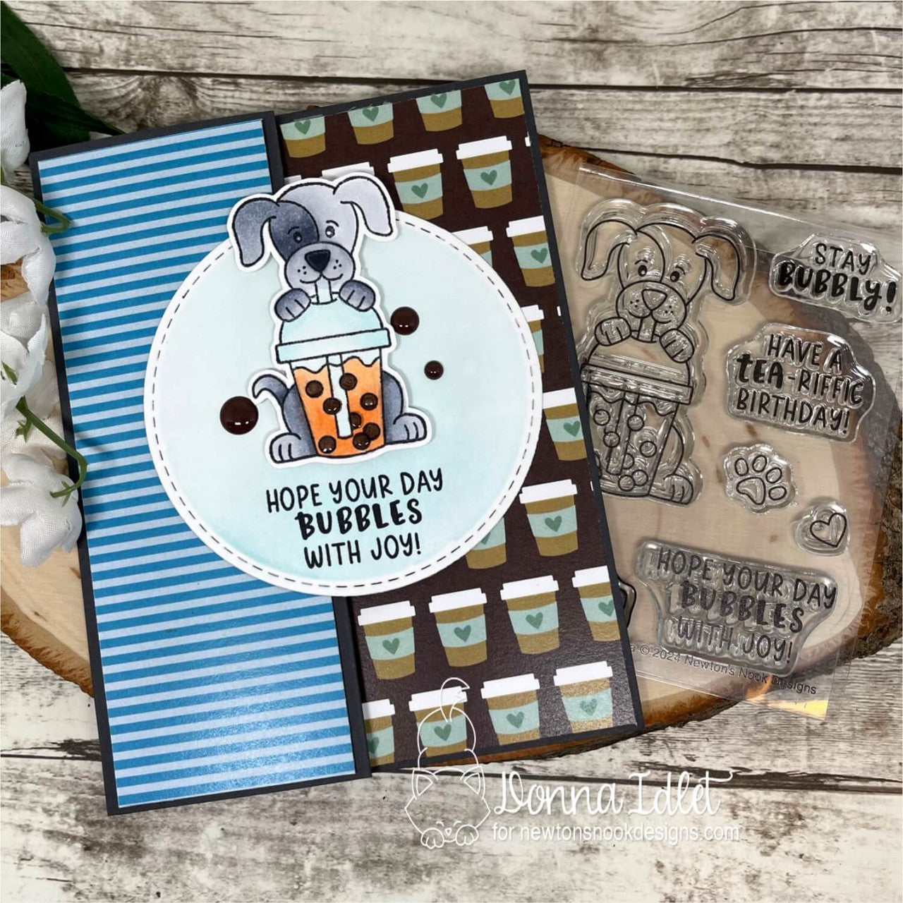 Newton's Nook Designs Puppy's Bubble Tea Clear Stamps nn2404s02 joy