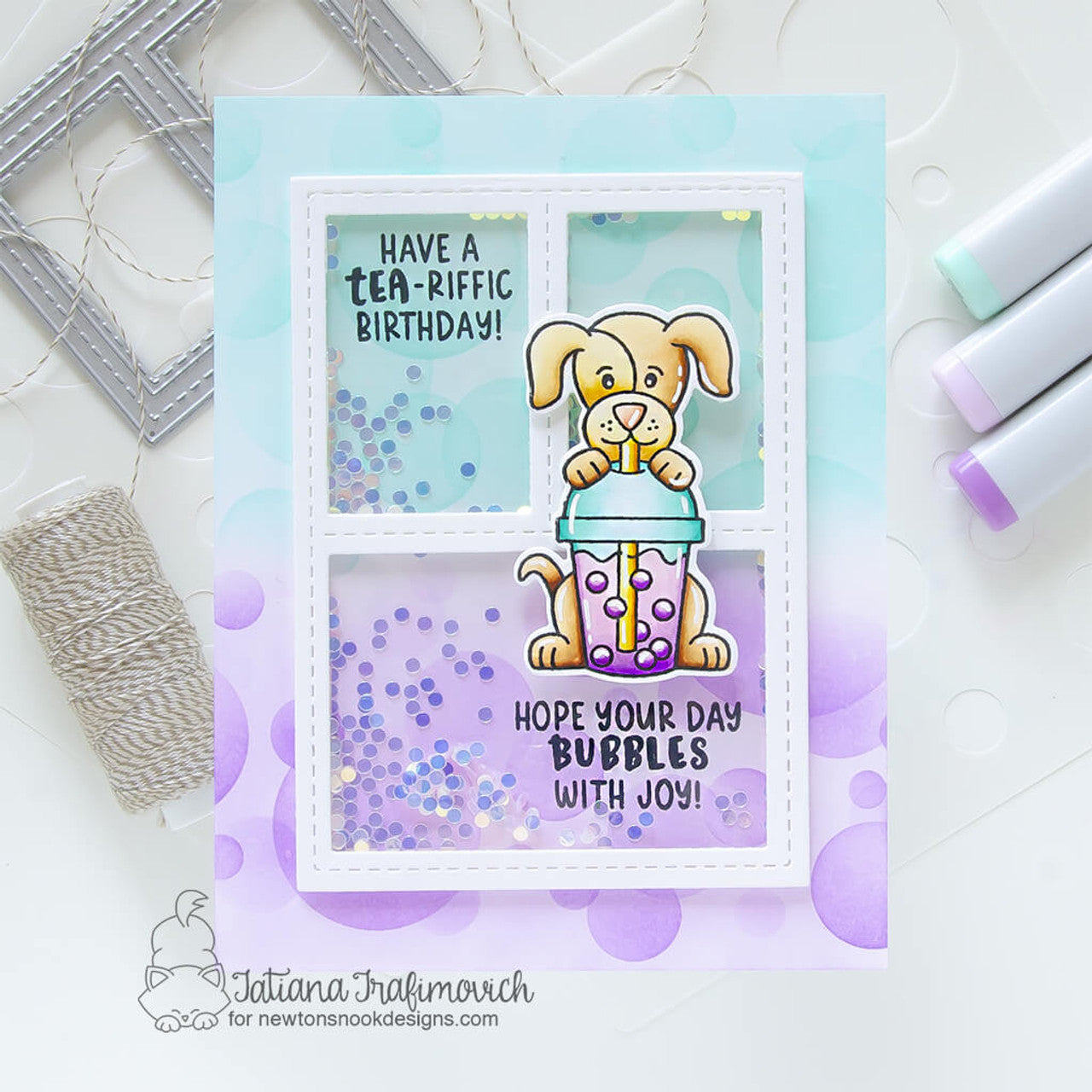 Newton's Nook Designs Puppy's Bubble Tea Clear Stamps nn2404s02 shaker card