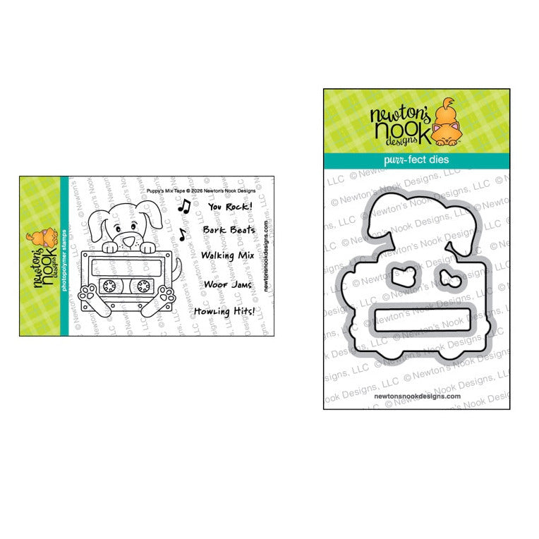 Newton's Nook Designs Puppy's Mix Tape Clear Stamp and Die Set 1