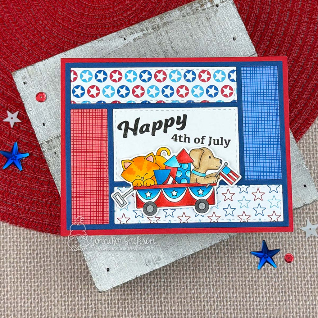 Newton's Nook Designs Stars and Stripes 6x6 inch Paper Pad nn2606p01 dog and cat in wagon