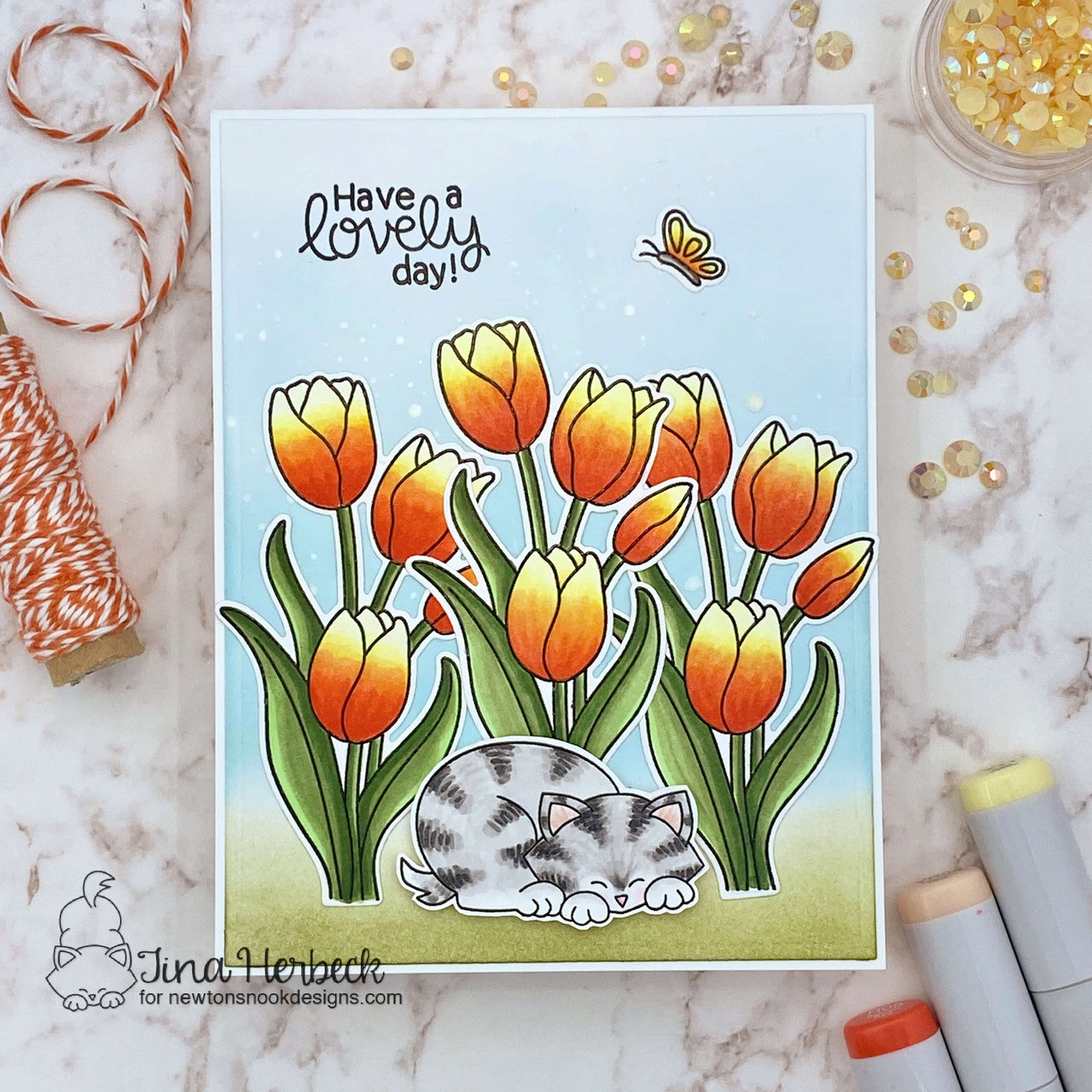Newton's Nook Designs Tulips Clear Stamps nn2203s02 gray cat