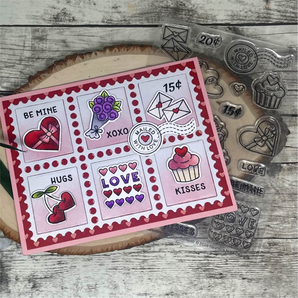 Newton's Nook Designs Valentine Postage Sampler Clear Stamp and Die Set cupcake