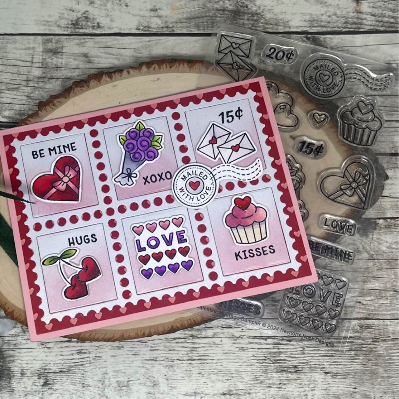 Newton's Nook Designs Valentine Postage Sampler Clear Stamp and Die Set cupcake