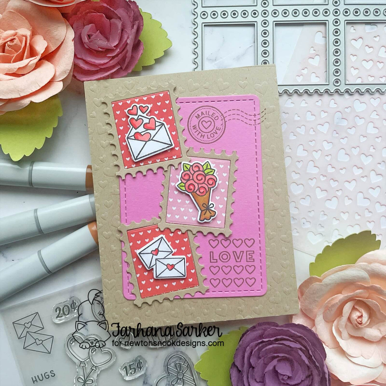 Newton's Nook Designs Valentine Postage Sampler Clear Stamp and Die Set love