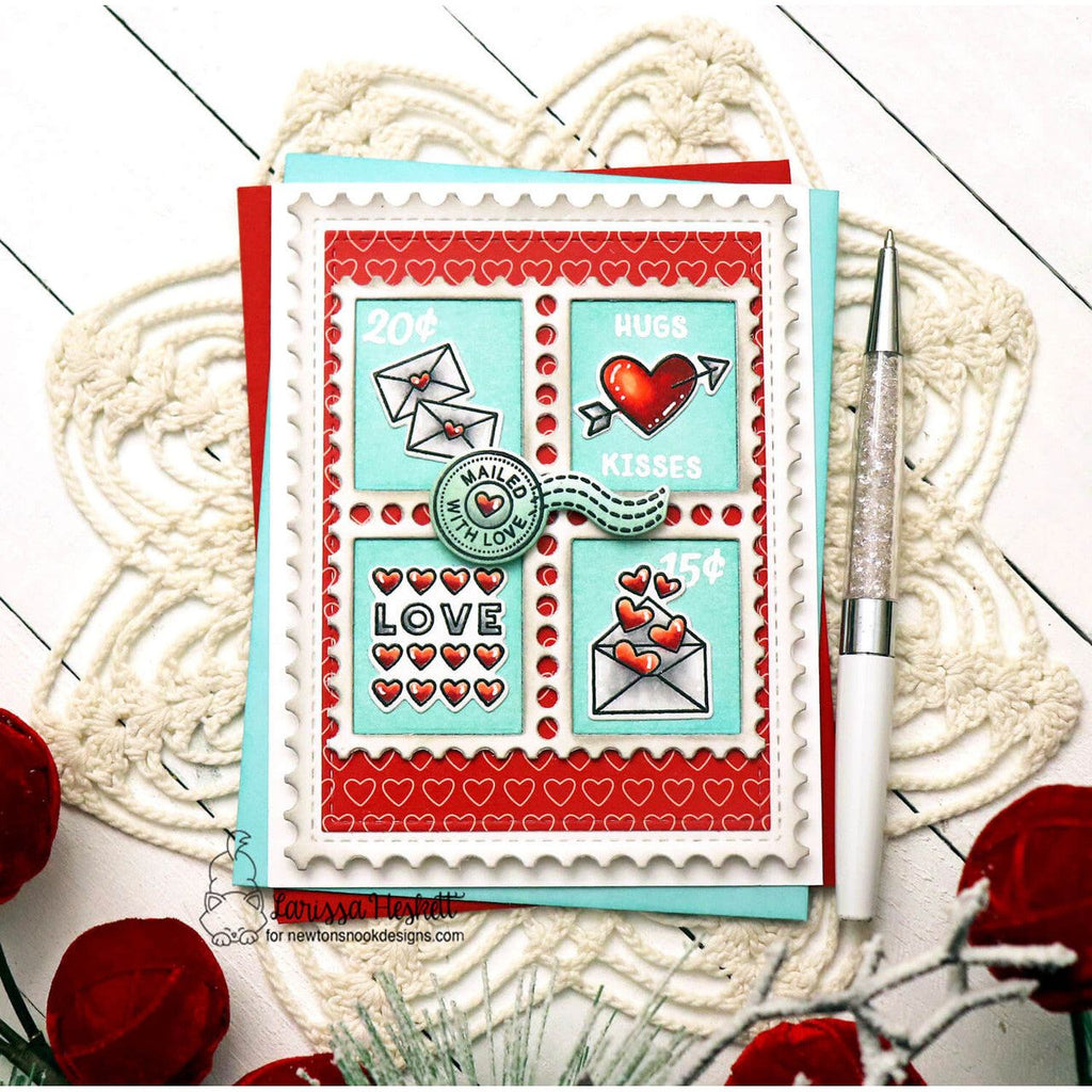 Newton's Nook Designs Valentine Postage Sampler Clear Stamps nn2412s03 with love